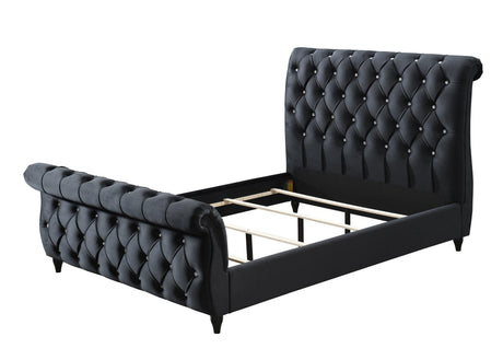 Kyrie Black Modern Transitional Upholstered Velvet Tufted Queen Panel Bed - Ella Furniture