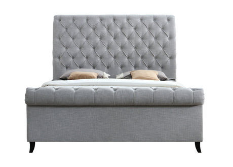 Kate Gray Modern Fabric Queen Upholstered Tufted Sleigh Platform Bed - Ella Furniture