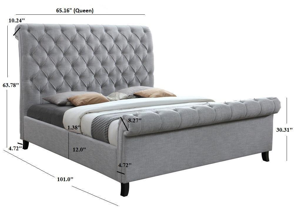Kate Gray Modern Fabric Queen Upholstered Tufted Sleigh Platform Bed - Ella Furniture
