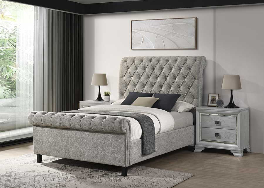 Kate Light Gray Upholstered Tufted Platform King Bed
