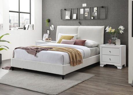 Jenn White Modern Traditional Fabric Upholstered Queen Panel Bed - Ella Furniture
