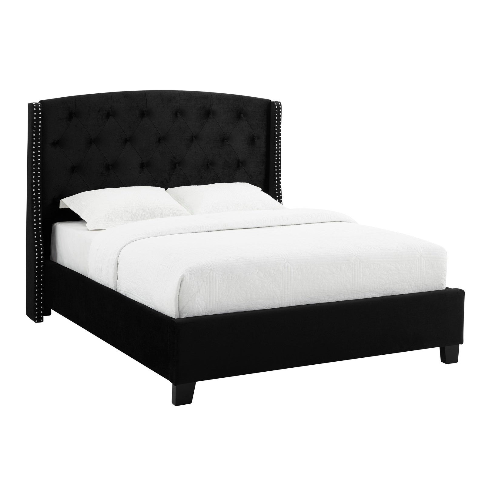 Eva Black Velvet Contemporary King Upholstered Tufted Bed - Ella Furniture