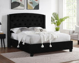 Eva Black Fabric Modern Wood Upholstered Tufted Queen Bed - Ella Furniture