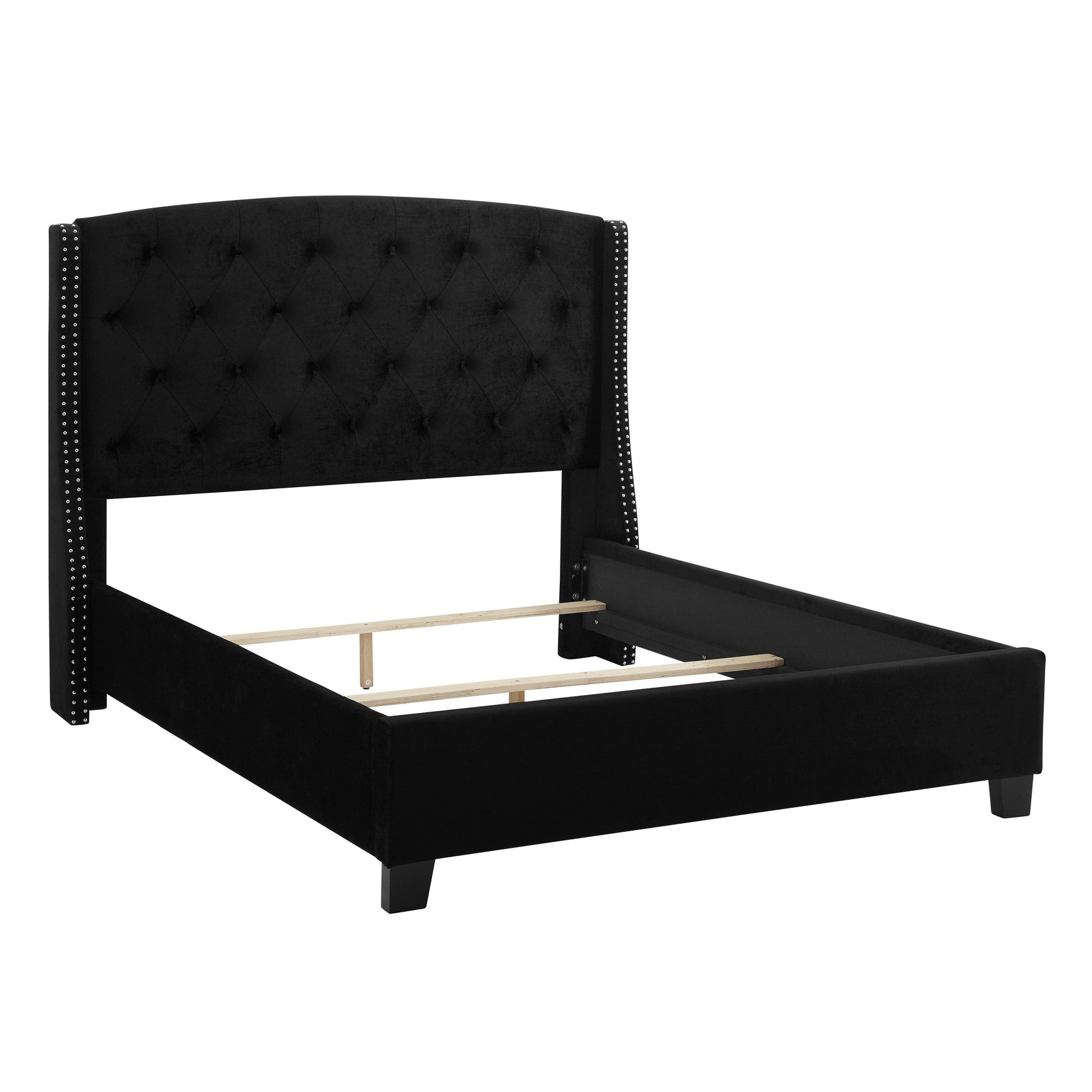 Eva Black Fabric Modern Wood Upholstered Tufted Queen Bed - Ella Furniture