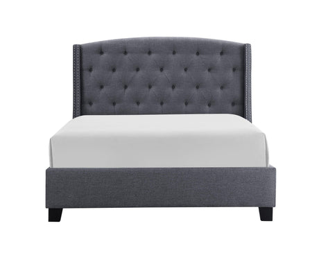 Eva Gray Velvet Contemporary King Upholstered Tufted Bed - Ella Furniture