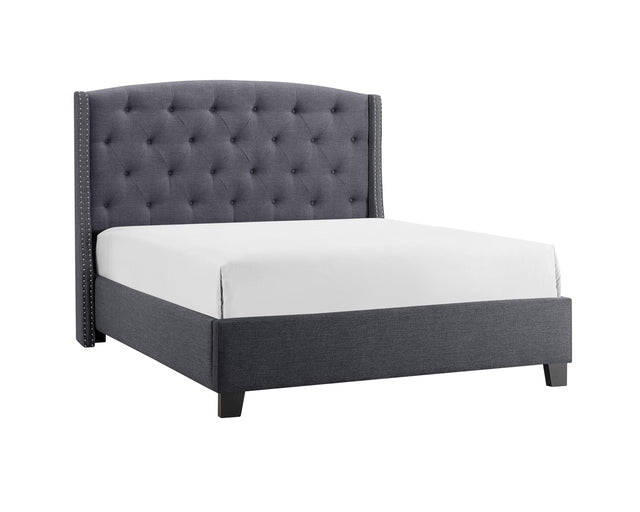 Eva Gray Fabric Modern Wood Upholstered Tufted Queen Bed - Ella Furniture