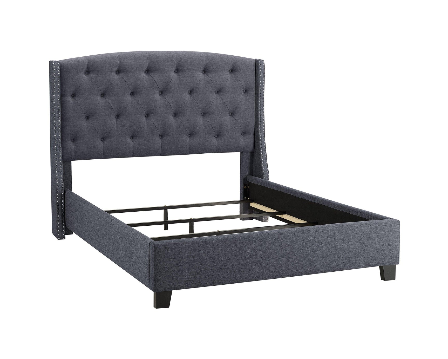 Eva Gray Fabric Modern Wood Upholstered Tufted Queen Bed - Ella Furniture