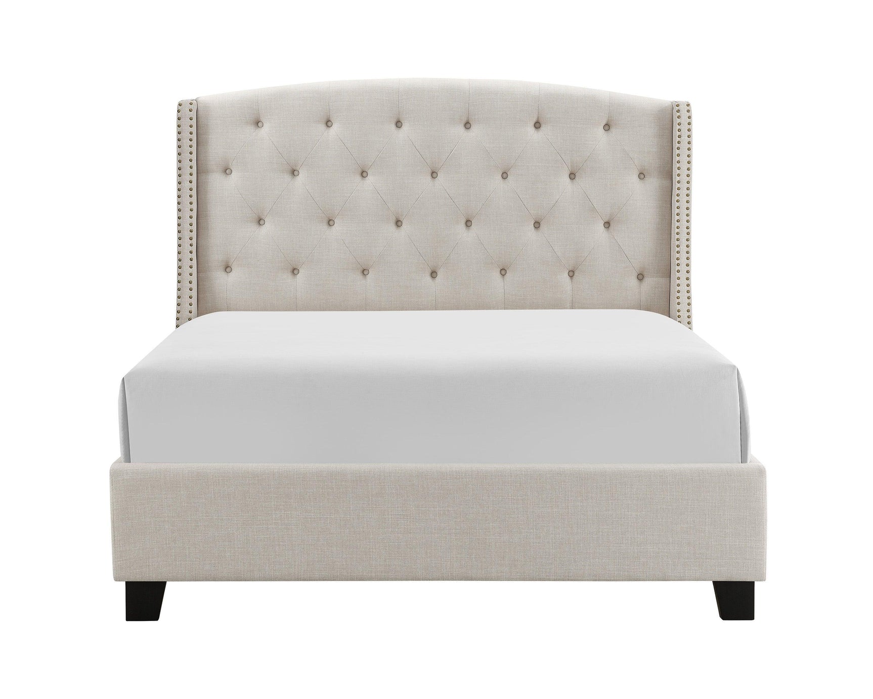 Eva Ivory Fabric Modern Wood Upholstered Tufted Queen Bed - Ella Furniture