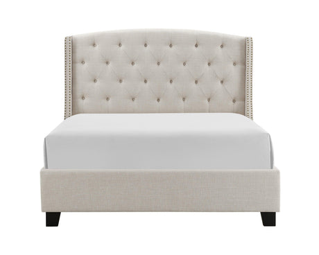 Eva Ivory Fabric Modern Wood Upholstered Tufted Queen Bed - Ella Furniture