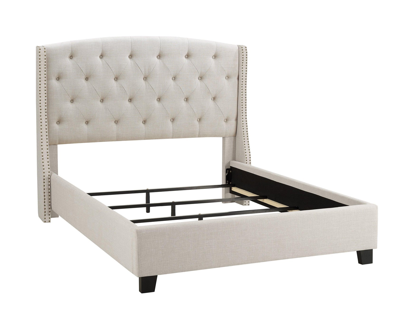 Eva Ivory Velvet Contemporary King Upholstered Tufted Bed - Ella Furniture