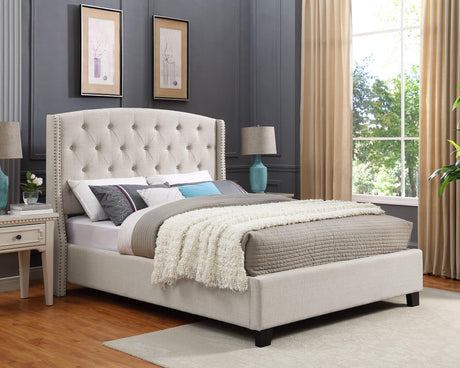 Eva Ivory Velvet Contemporary King Upholstered Tufted Bed - Ella Furniture