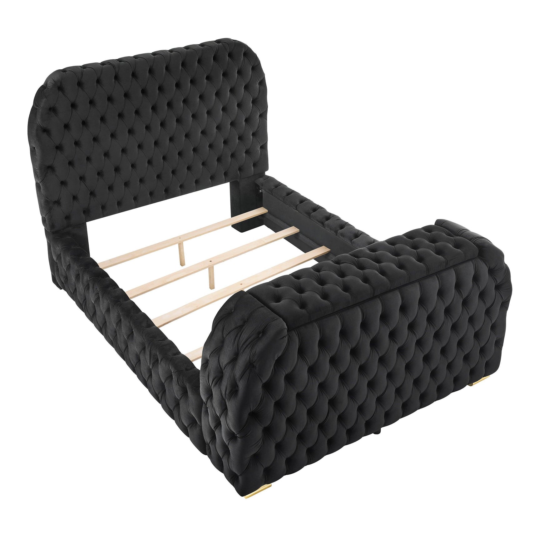 Natalia Black Upholstered Tufted Panel King Bed