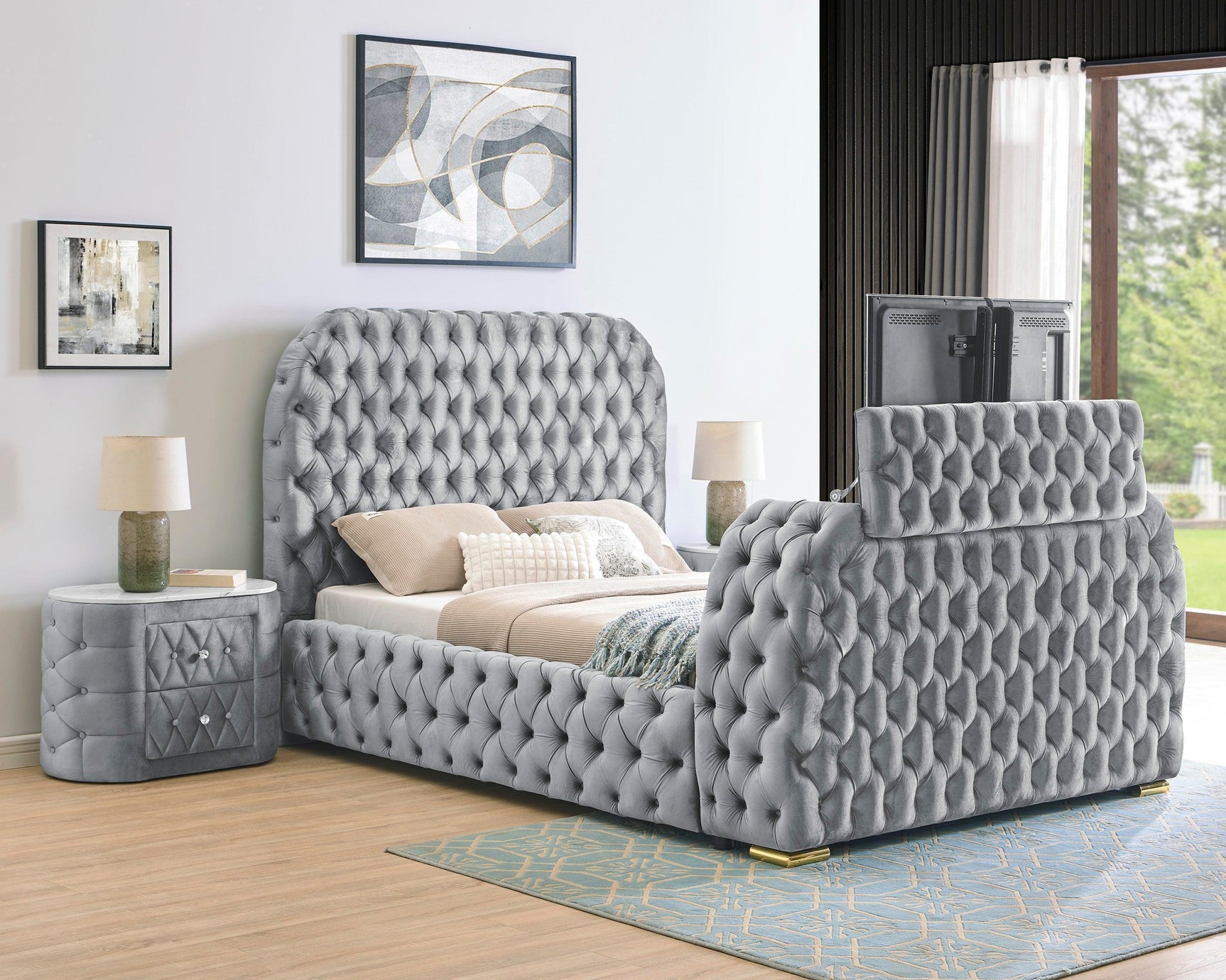 Natalia Gray Upholstered Tufted Panel King Bed