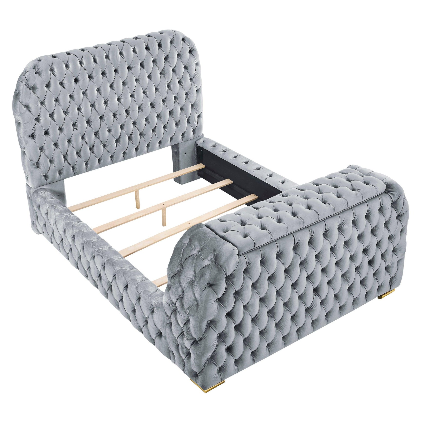 Natalia Gray Upholstered Tufted Panel King Bed