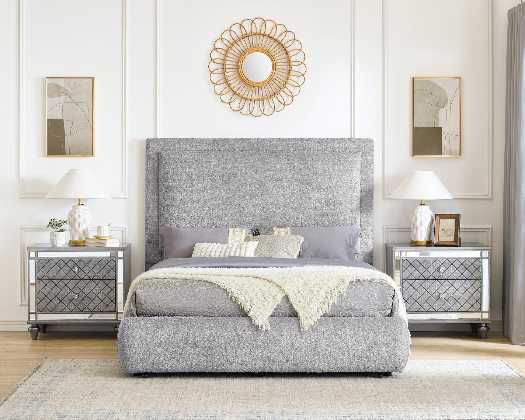 Reverie Gray Upholstered Storage Panel Queen Bed