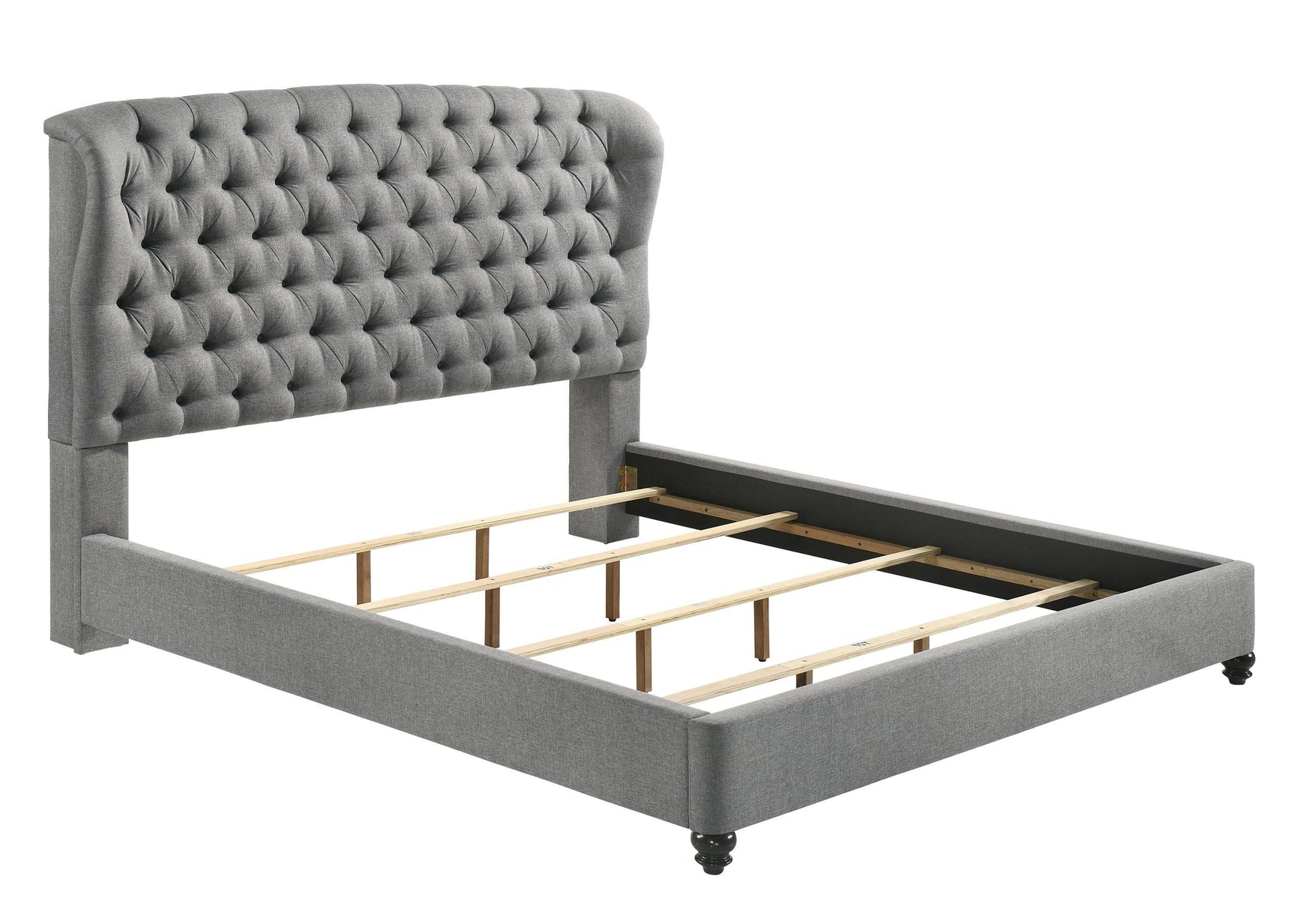 Linda Gray Modern Transitional Upholstered Tufted Fabric Queen Panel Bed - Ella Furniture