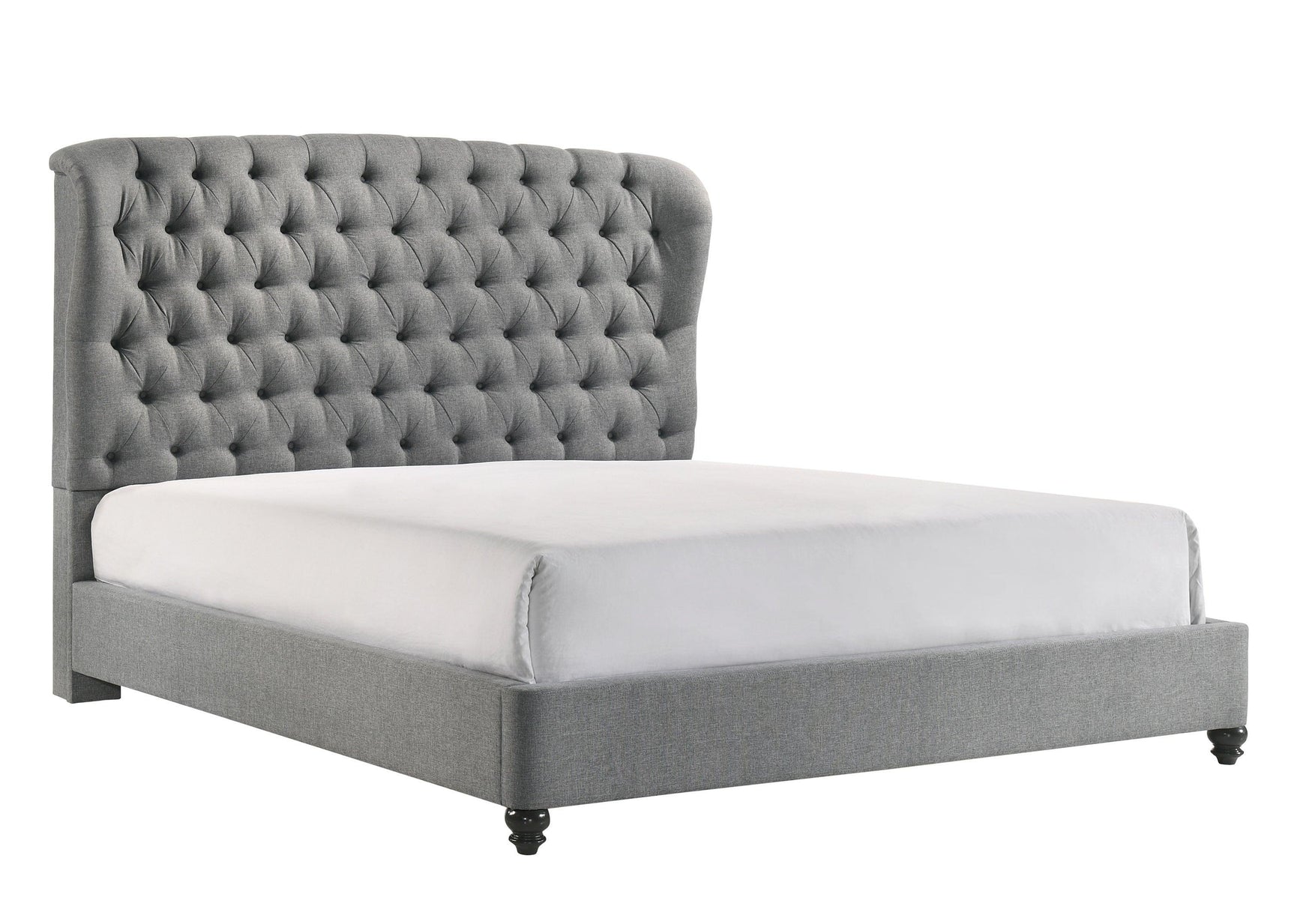 Linda Gray Modern Transitional Upholstered Tufted Fabric Queen Panel Bed - Ella Furniture
