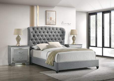 Linda Gray Modern Transitional Upholstered Tufted Fabric King Panel Bed - Ella Furniture