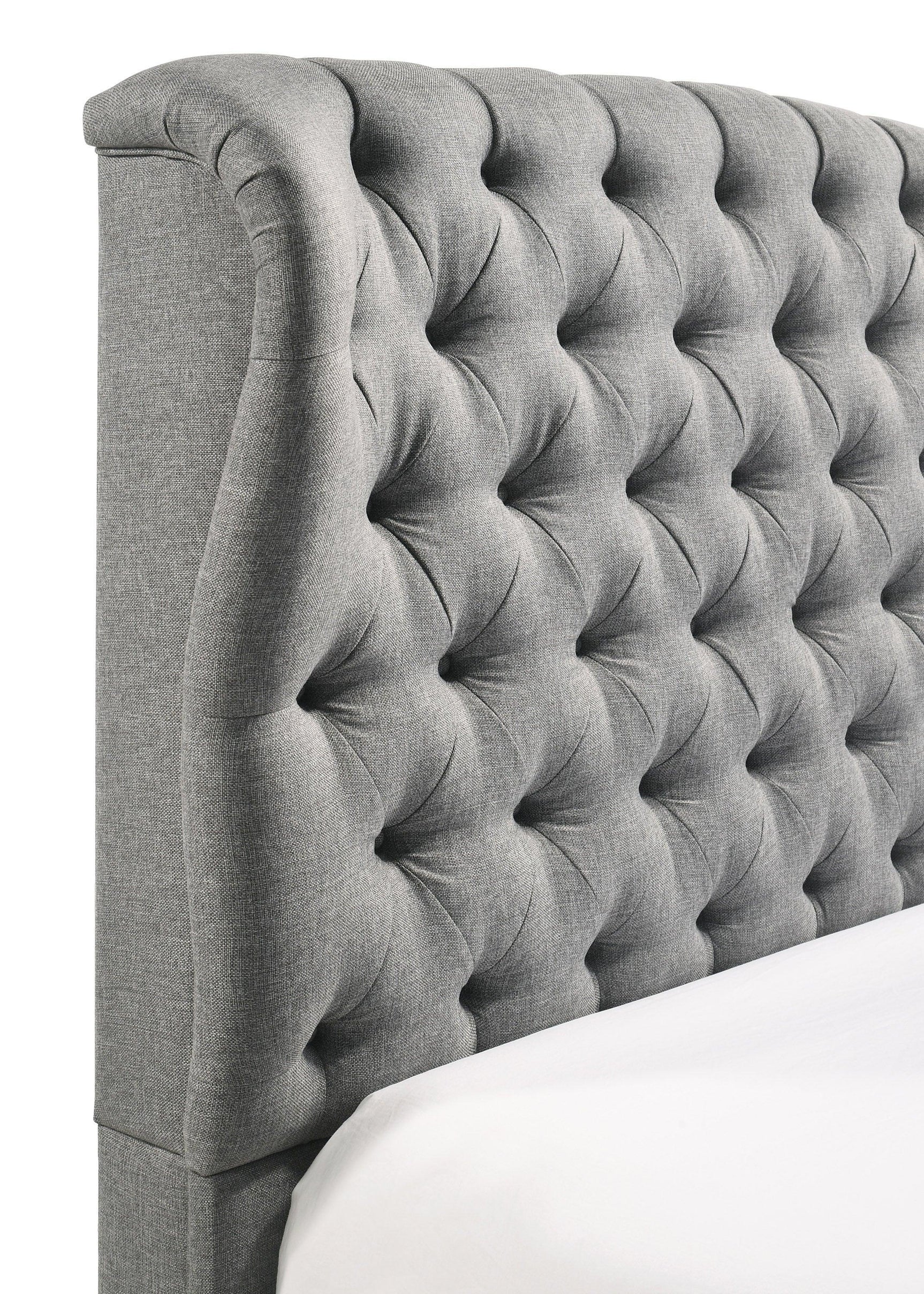 Linda Gray Modern Transitional Upholstered Tufted Fabric Queen Panel Bed - Ella Furniture