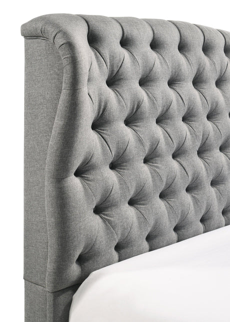 Linda Gray Modern Transitional Upholstered Tufted Fabric Queen Panel Bed - Ella Furniture