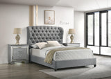 Linda Gray Modern Transitional Upholstered Tufted Fabric Queen Panel Bed - Ella Furniture