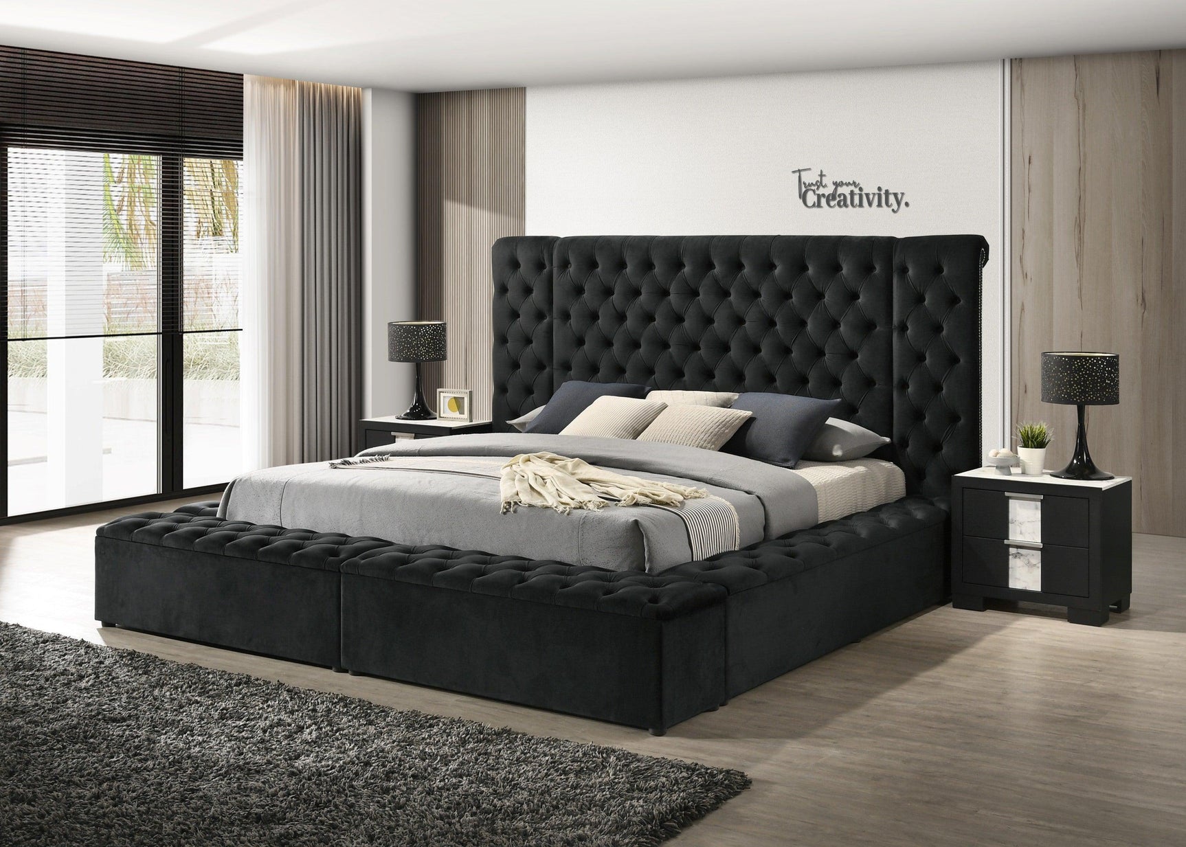 Liliana Black Upholstered Tufted Panel King Bed