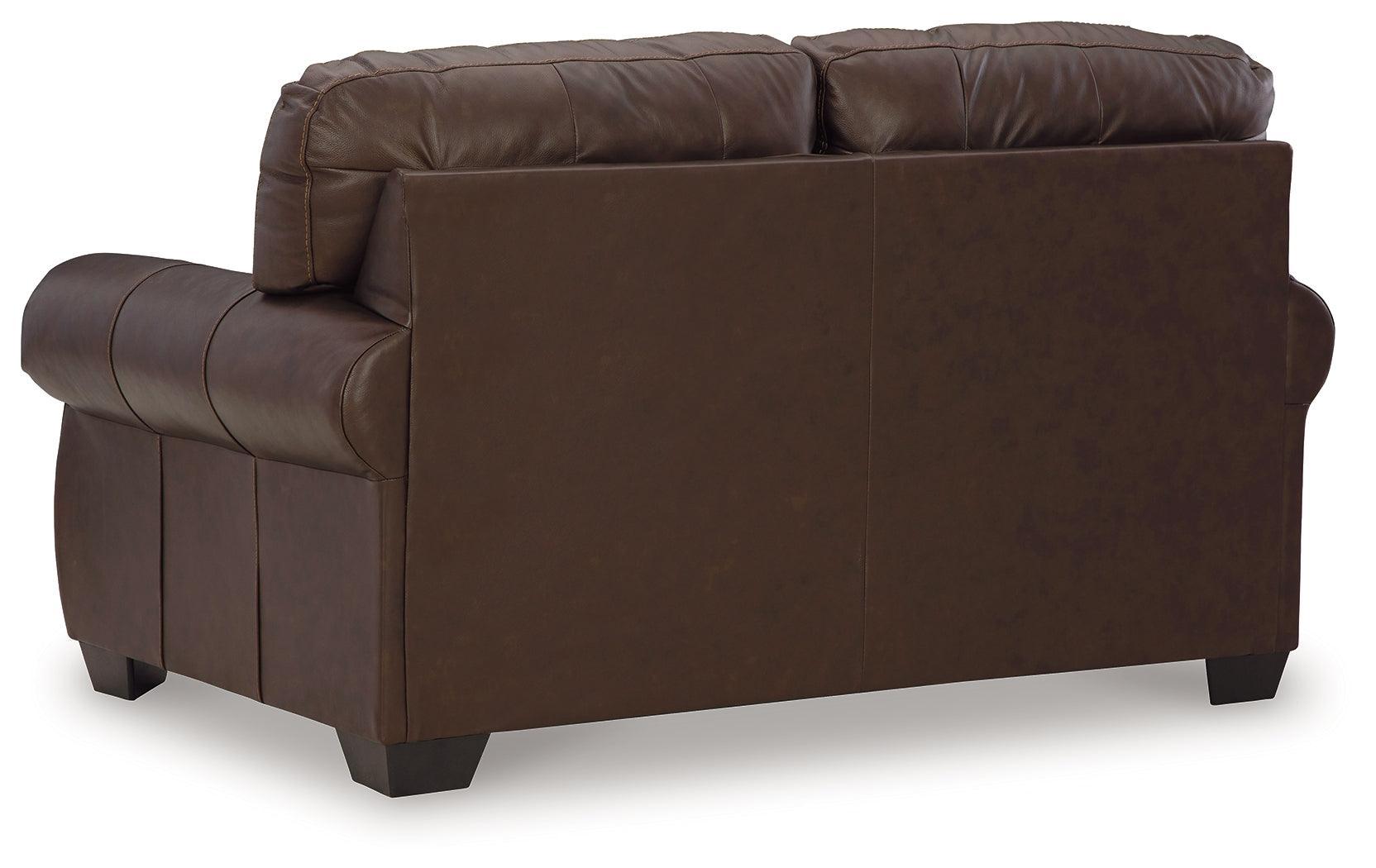 Colleton Dark Brown Leather Loveseat - Ella Furniture