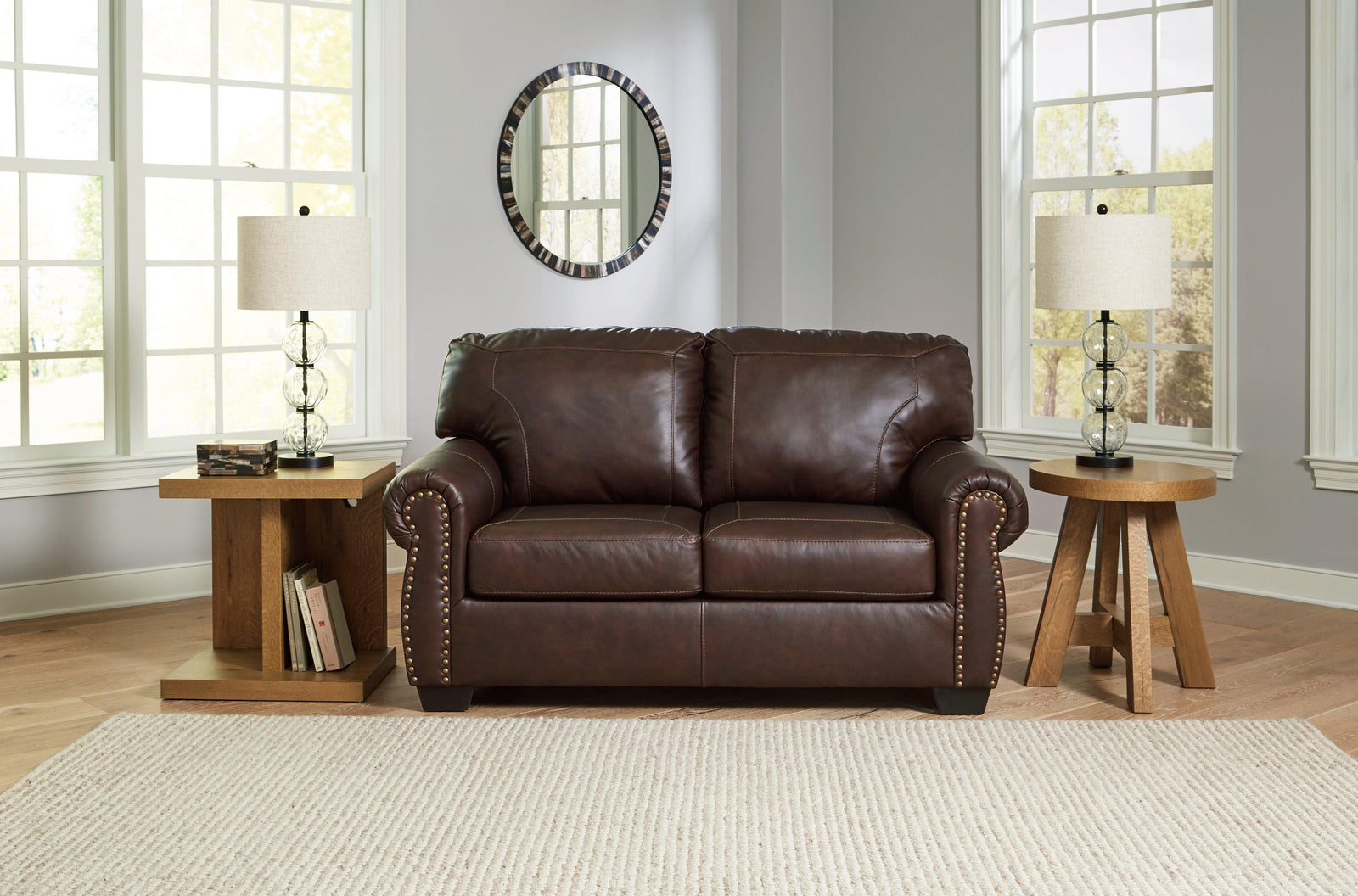 Colleton Dark Brown Leather Loveseat - Ella Furniture