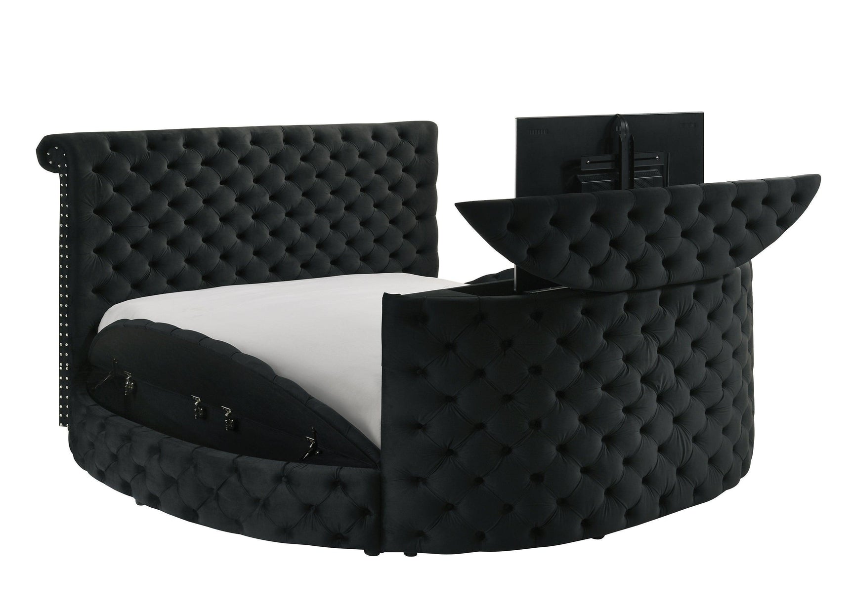 Voltare Black Upholstered Tufted Panel Queen Bed