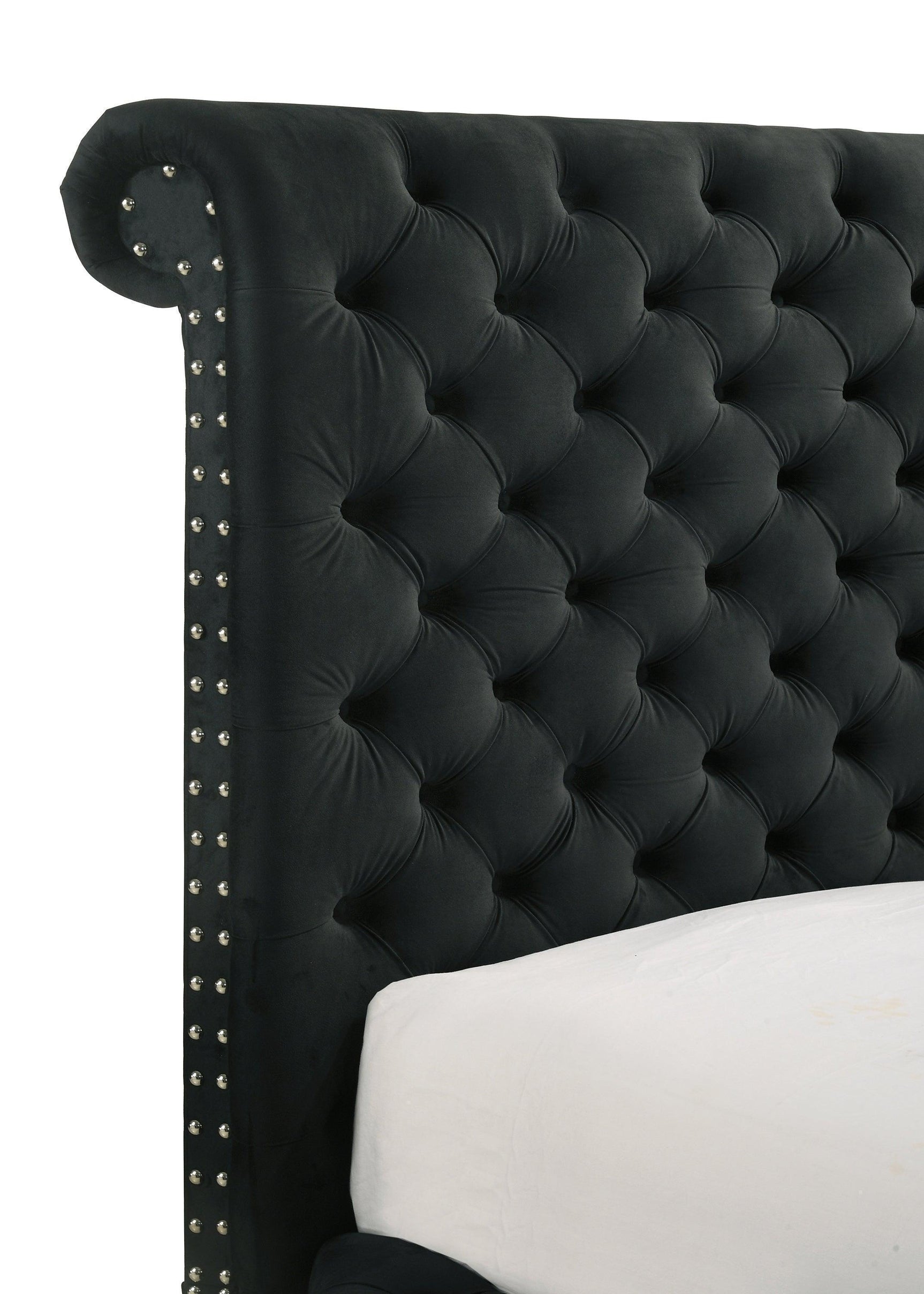 Voltare Black Upholstered Tufted Panel Queen Bed