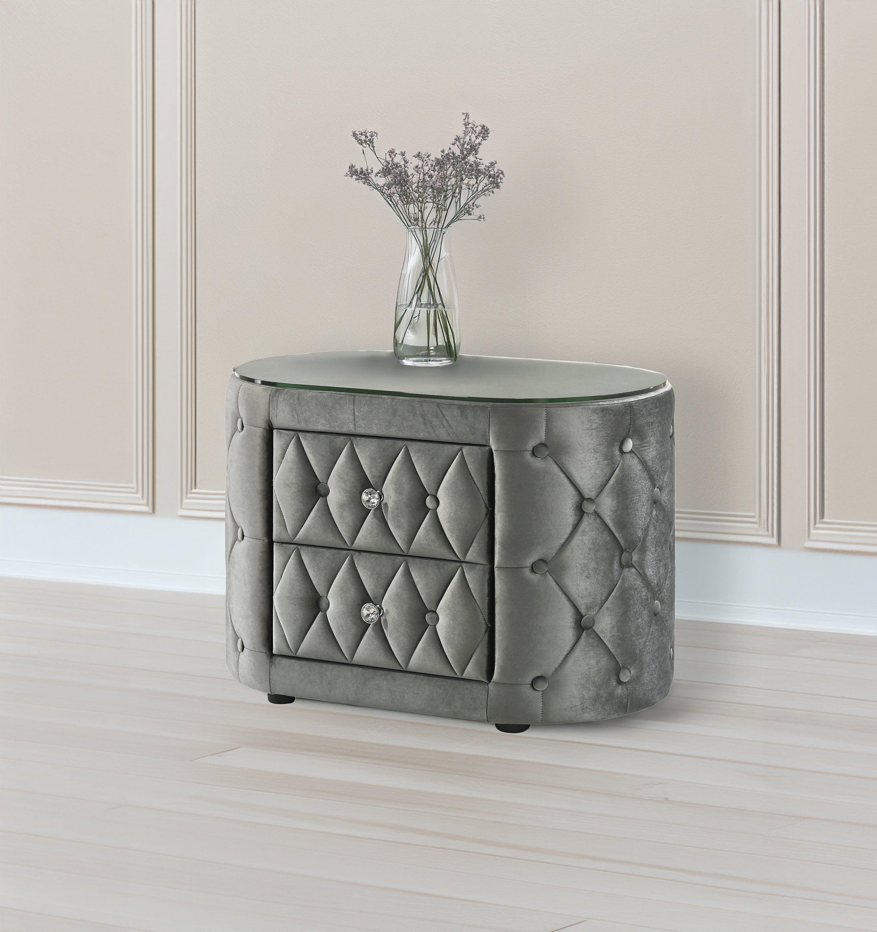 Voltare Gray Upholstered Tufted Panel Queen Bed