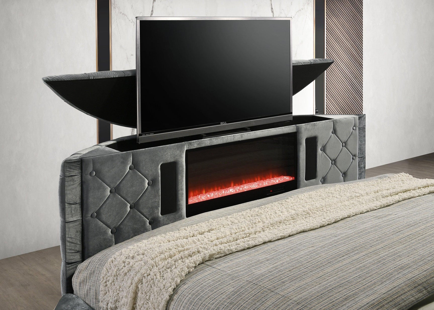Voltare Gray Upholstered Tufted Panel King Bed
