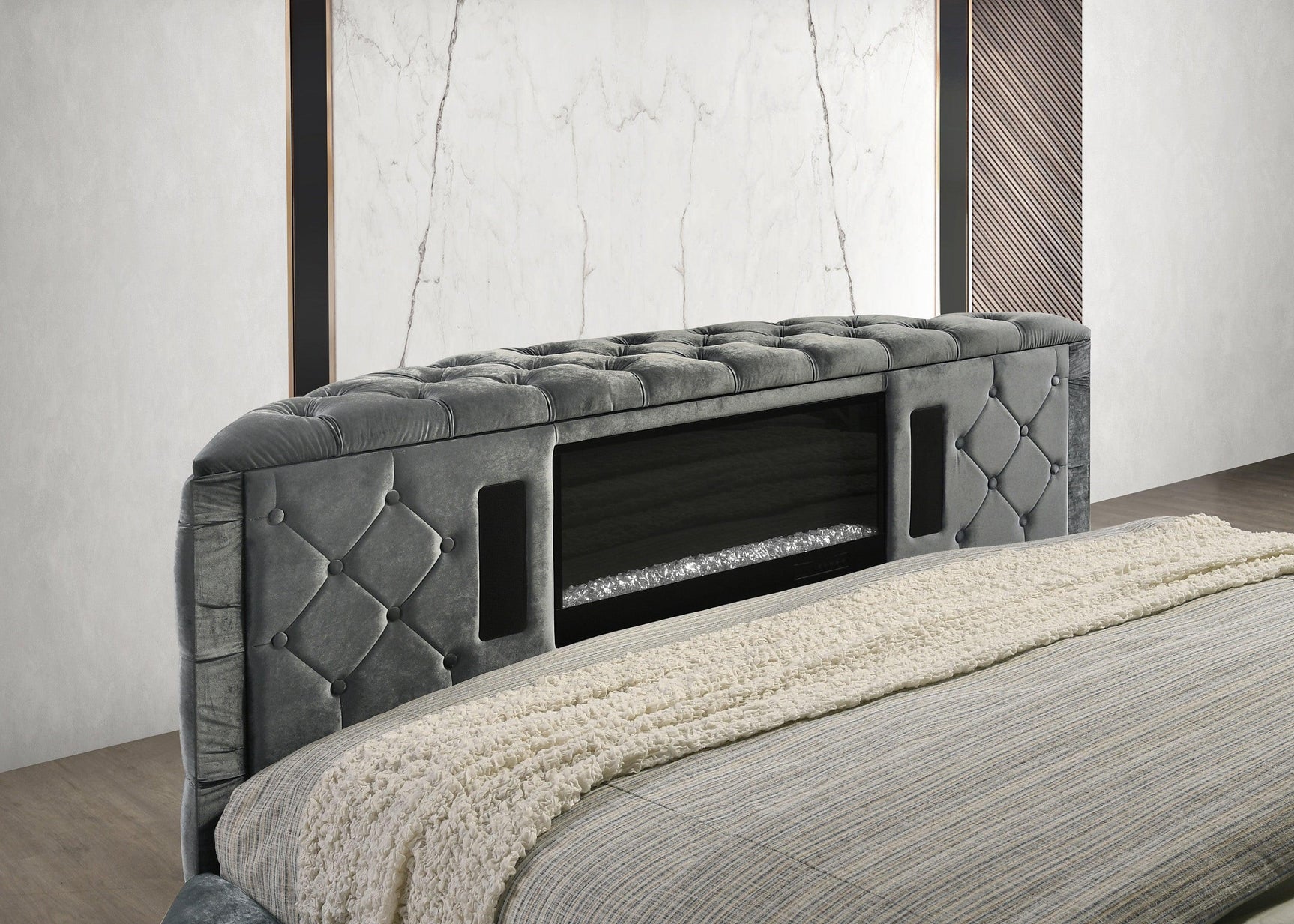 Voltare Gray Upholstered Tufted Panel King Bed