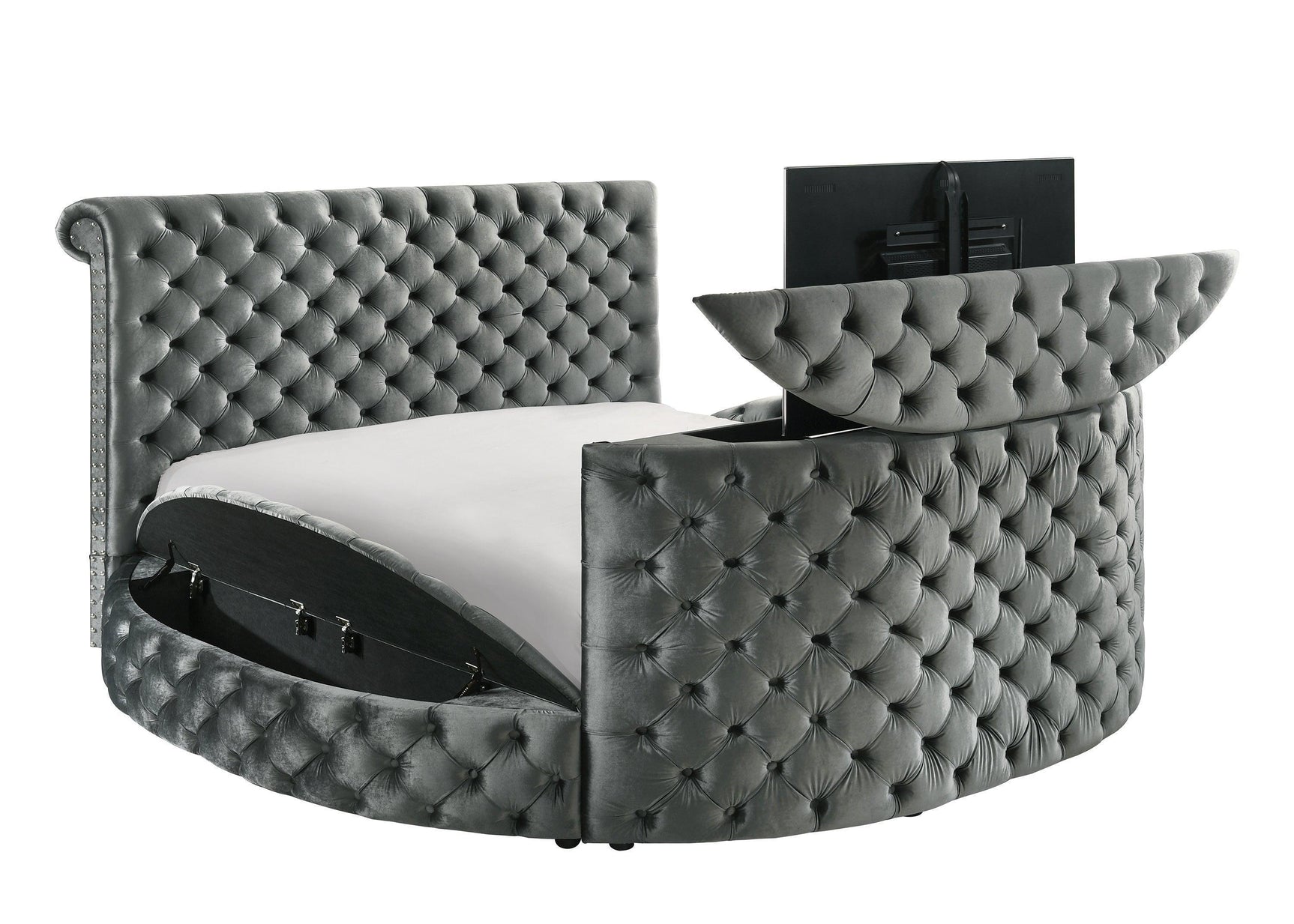 Voltare Gray Upholstered Tufted Panel King Bed