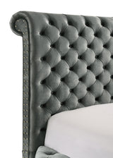 Voltare Gray Upholstered Tufted Panel King Bed