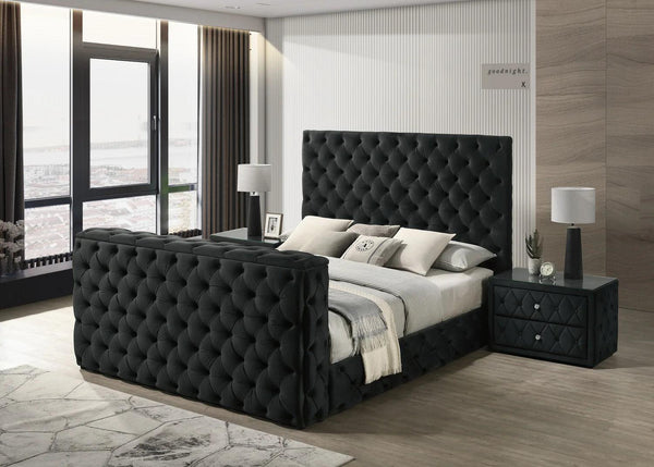 Josephine Black Upholstered Tufted w TV Lift Panel King Bed