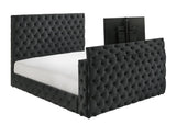 Josephine Black Upholstered Tufted w TV Lift Panel Queen Bed