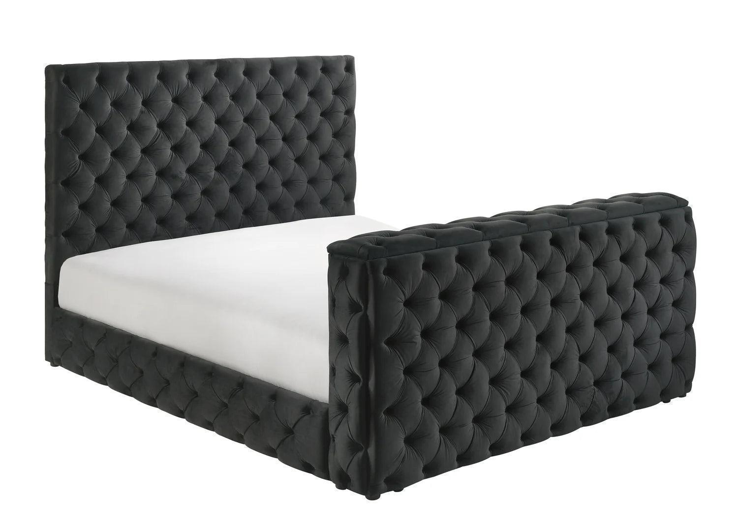 Josephine Black Upholstered Tufted w TV Lift Panel Queen Bed