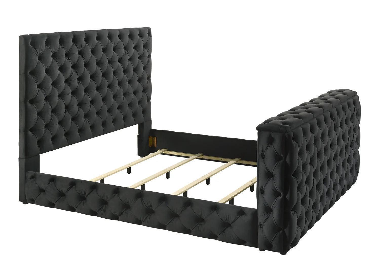 Josephine Black Upholstered Tufted w TV Lift Panel Queen Bed