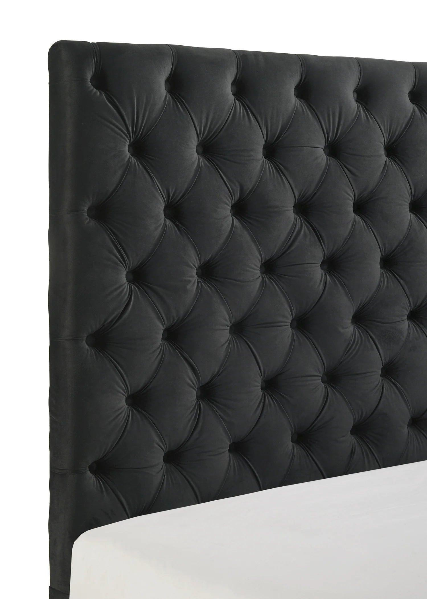 Josephine Black Upholstered Tufted w TV Lift Panel Queen Bed