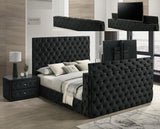 Josephine Black Upholstered Tufted w TV Lift Panel Queen Bed