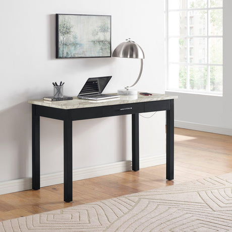 Lennon Black/White Velvet Modern Contemporary Wood And Veneers Desk & Chair Set - Ella Furniture