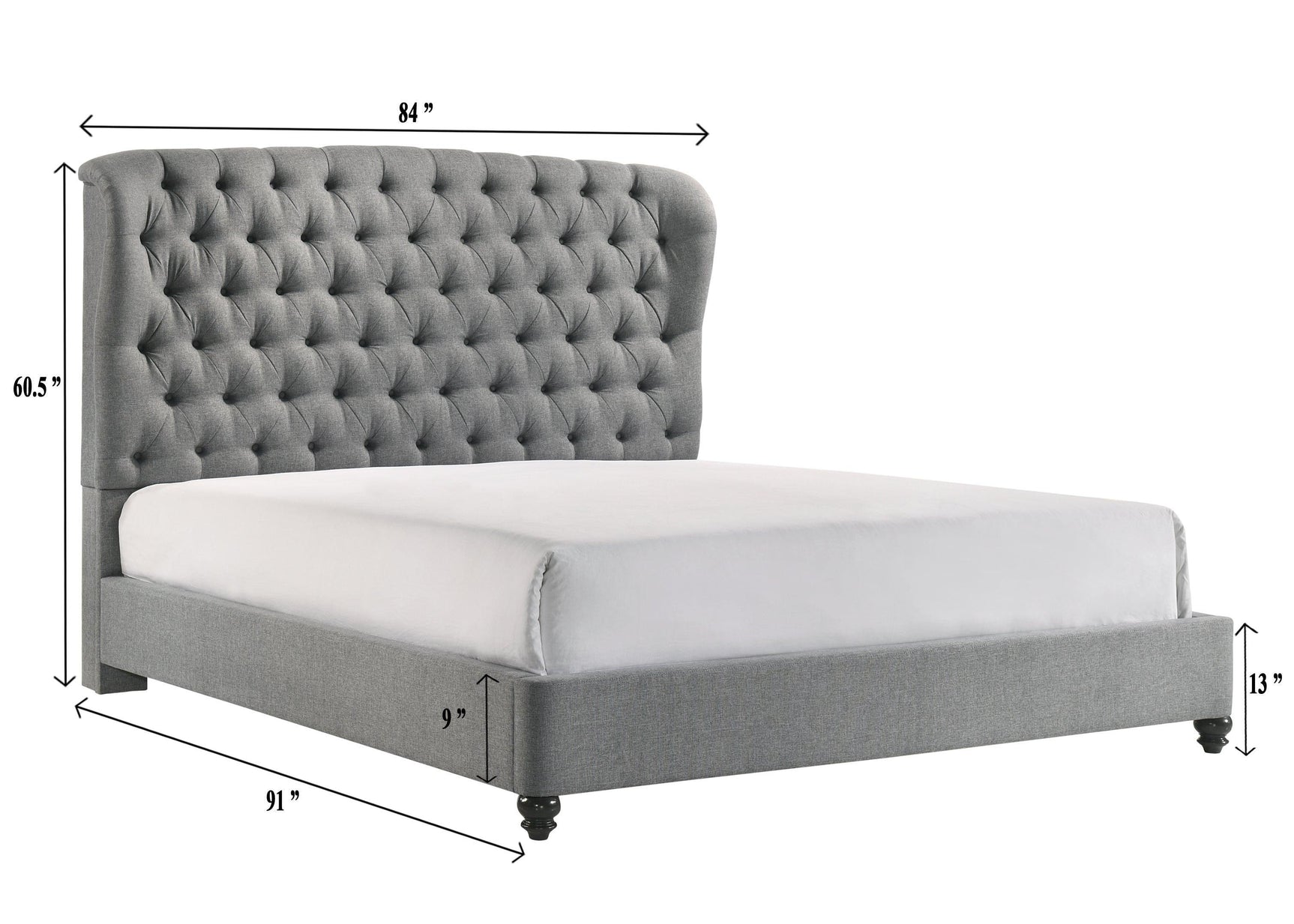 Linda Gray Modern Transitional Upholstered Tufted Fabric King Panel Bed - Ella Furniture