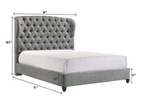 Linda Gray Modern Transitional Upholstered Tufted Fabric King Panel Bed - Ella Furniture