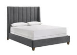 Agnes Charcoal Modern Solid Wood Velvet Upholstered Queen Bed