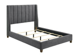 Agnes Charcoal Modern Solid Wood Velvet Upholstered Queen Bed