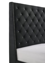 Chantilly Black Velvet Wood King Upholstered Tufted Bed - Ella Furniture