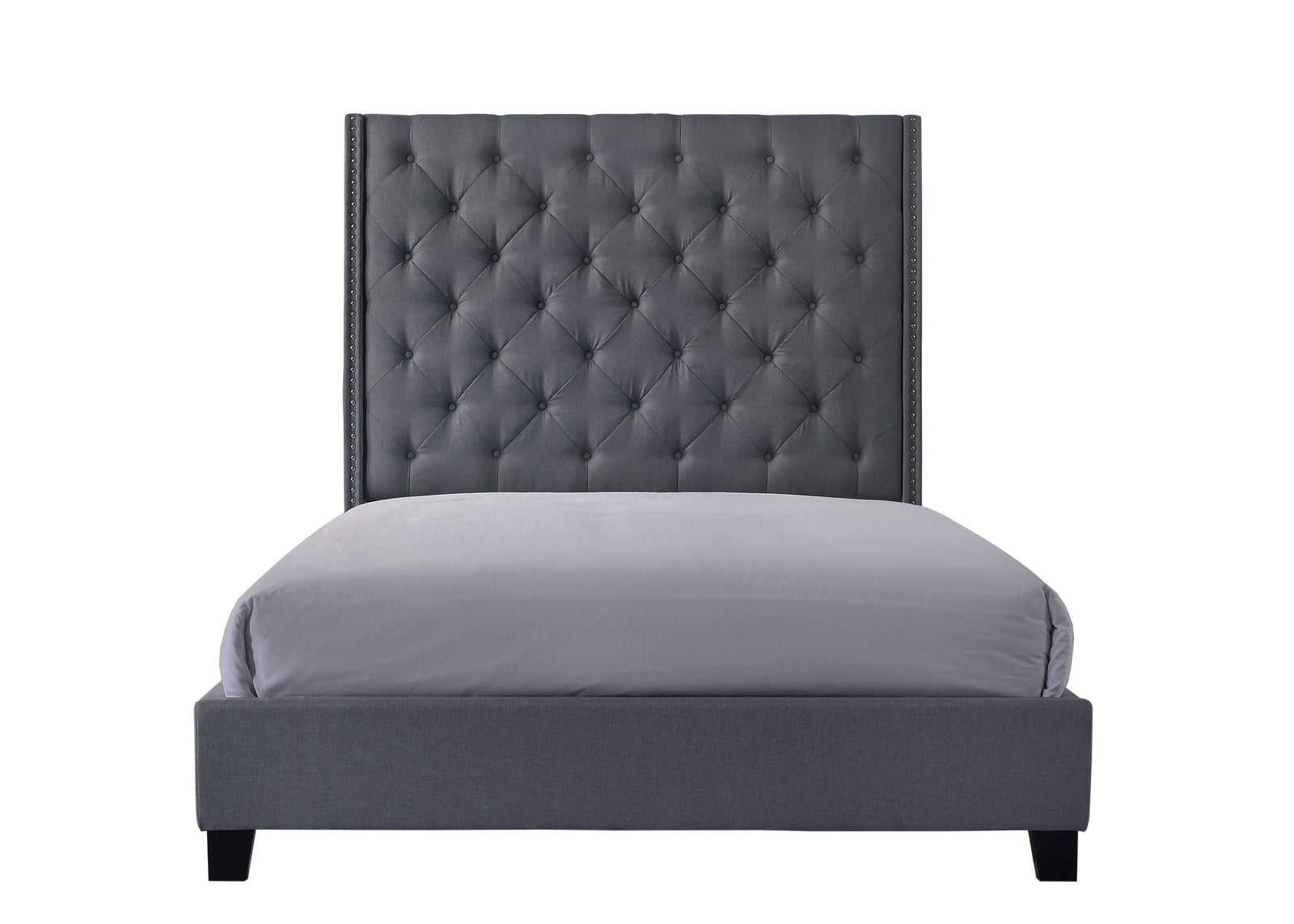 Chantilly Gray Velvet Wood King Upholstered Tufted Bed - Ella Furniture