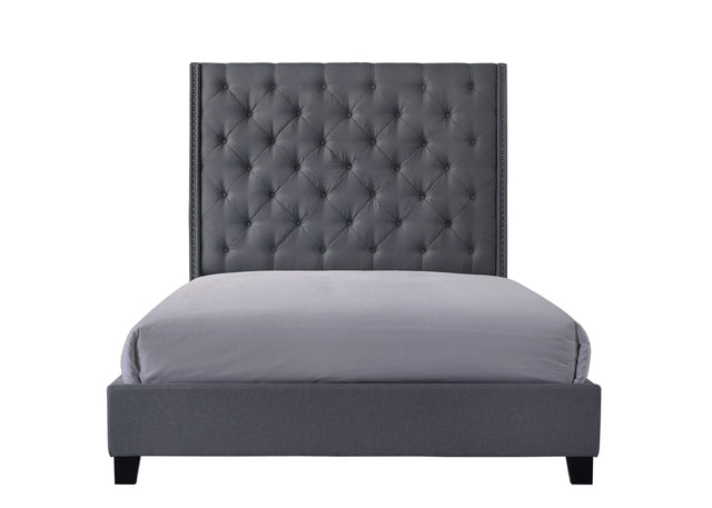 Chantilly Gray Velvet Wood Queen Upholstered Tufted Bed - Ella Furniture