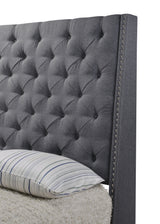 Chantilly Gray Velvet Wood King Upholstered Tufted Bed - Ella Furniture